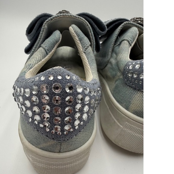Kurt Geiger London Mini Laney Bow Blue Crystal Embellished Platform Sneakers 28 - Picture 10 of 10
